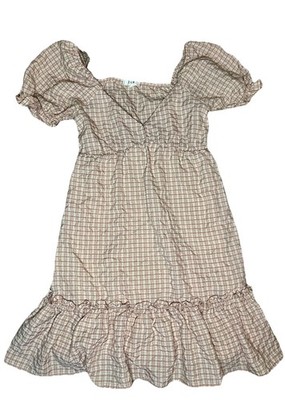 E&M Women s Small Pink Gingham Puff Sleeve Midi Dress Cottagecore Prairie