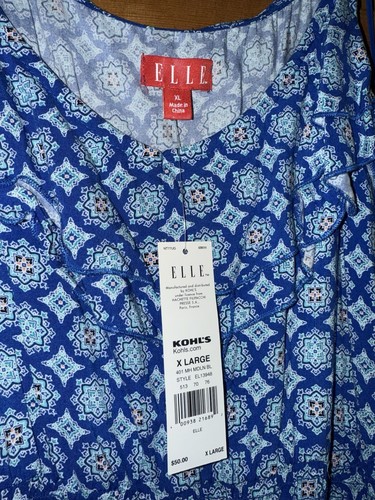 ELLE Blue Ruffled Neck Sundress XL Adjustable Straps Smocked Waist Pockets NWT - Picture 3 of 3