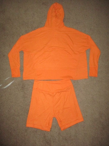 Waffle Knit Hoodie and Matching Shorts Orange 27"Across Chest Active Fitness Lou