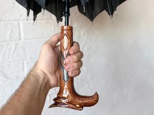 Vintage Hawk Umbrella: Carved Wood Handle, Designer Gift