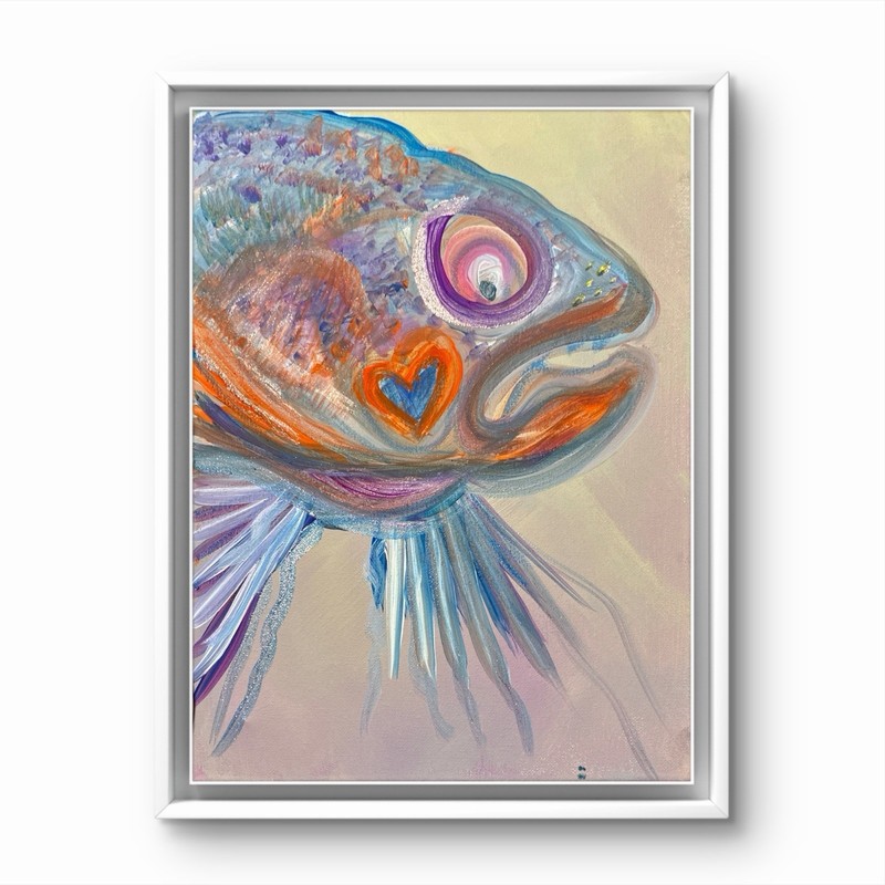 BLESSED#1546 FISH ANXIETY Modern 14x11 Original Canvas Art Modern Abstract