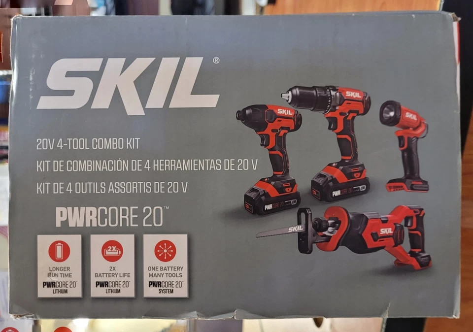 SKIL CB739601 20V PWRCORE 4-Tool Combo Kit Drill, Impact, Recip. Saw, Spot light - Image 3 of 4