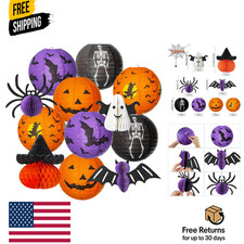 12 Pcs Halloween Paper Lanterns Decorations Hanging Ghosts Pumpkin Skeleton Bat