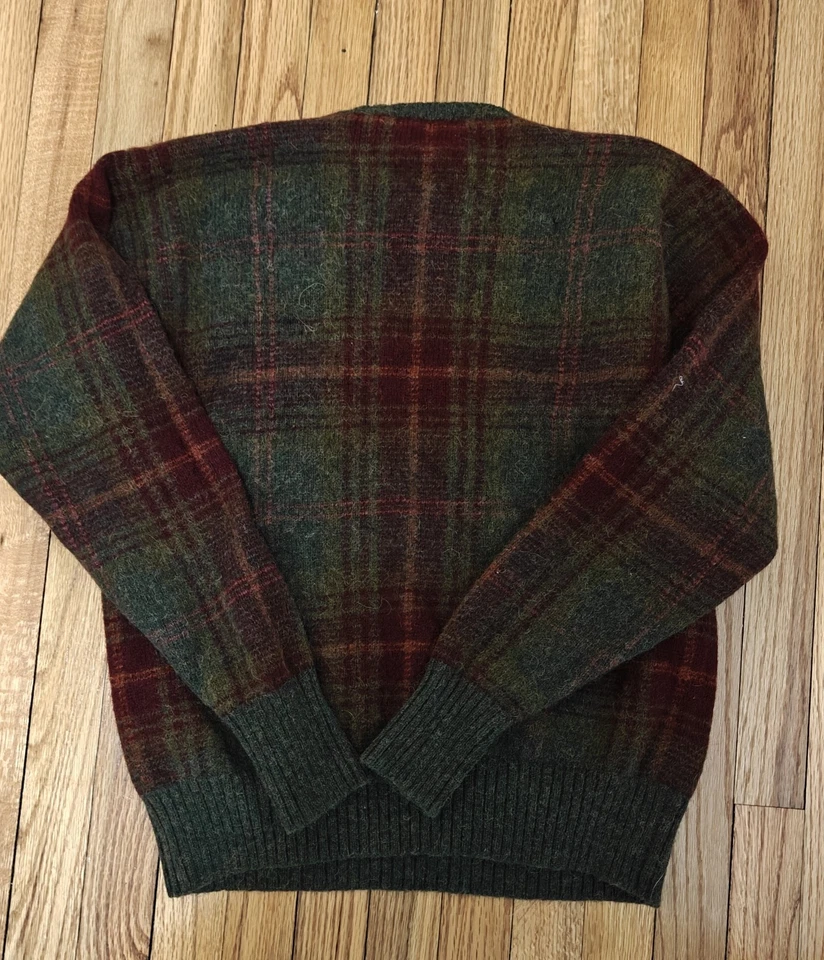 Vintage 90's Polo Ralph Lauren Sweater L Green Wool Lambswool Plaid Cabin Core - Image 2 of 4