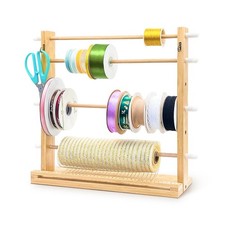 Wooden Ribbon Spool Display Rack Adjustable Spacing Organizer Stand