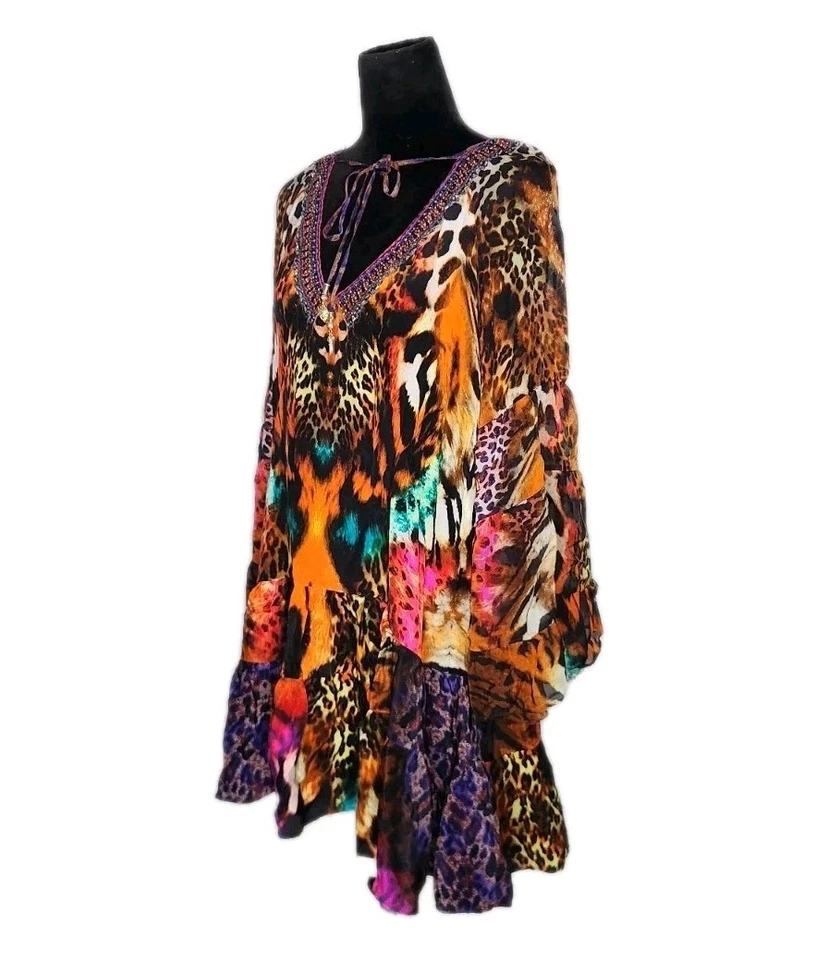 Vestido Camilla Línea A Panel Reunido Seda Surrealista Estampado Suspensión Talla Grande Foto 4 de 4