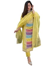 Women's Rayon Viscose Straight Embroidered Kurta with Pant Dupatta