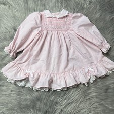 Vintage Polly Flinders Girls Pink White Smocked Ruffle Lace Dress