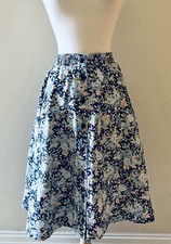 vtg 80s Button Front Floral Blue Pink Country Midi Skirt Cottagecore M/L