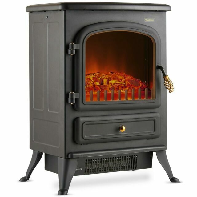 Vonhaus Electric Stove Small Black Stove Effect Heater Log Burner