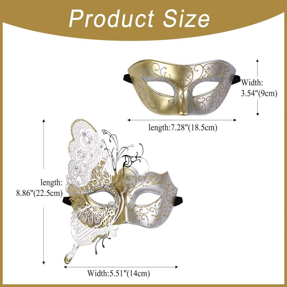 Couples Venetian Rhinestone Princess Butterfly Mask Set Masquerade Metal Masks - Image 2 of 4