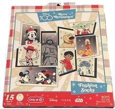 DISNEY 100 RETRO CHARACTERS 15 Days Fashion Socks BOYS Shoe Sizes 3-10 NIB NEW
