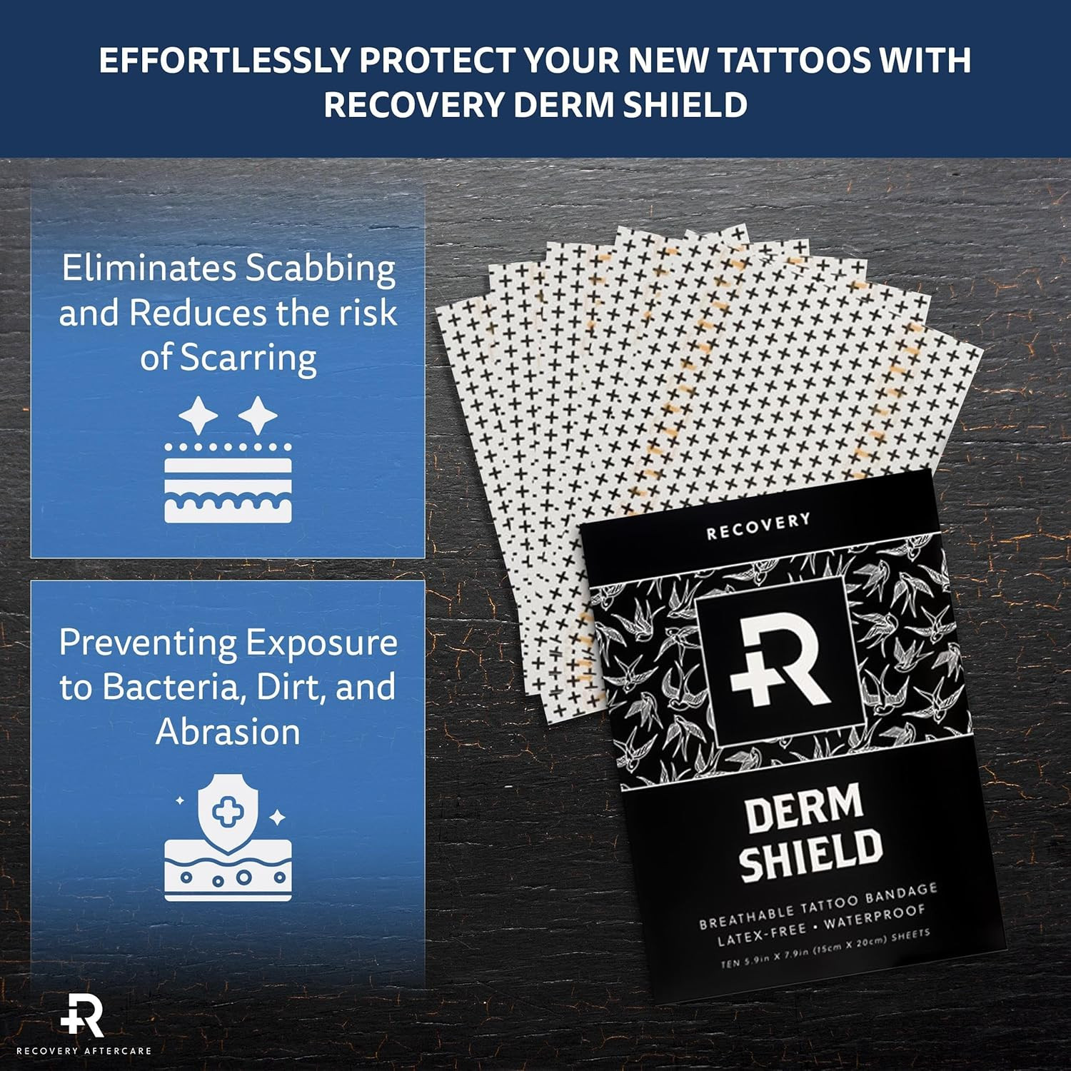 Recovery Derm Shield Tattoo Aftercare Bandage - Transparent, Waterproof Adhesive