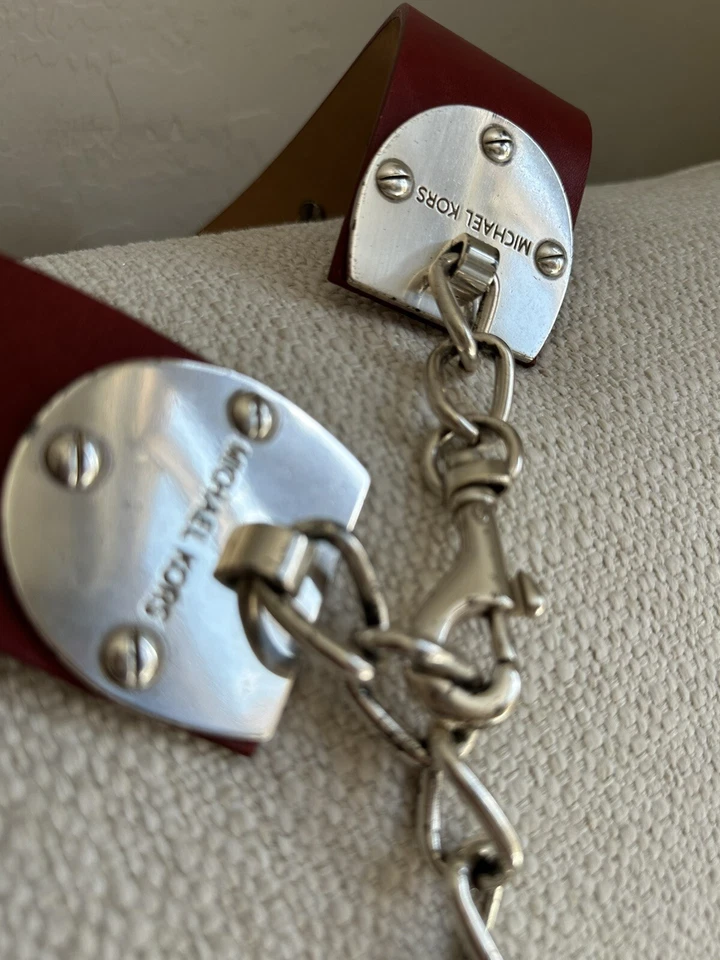 Michael Kors Vintage Red Leather Belt With Silver Gromets Chain Closure S/M - Image 4 of 4