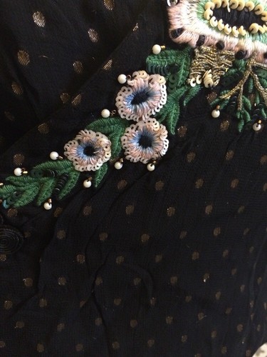 ZARA Black Bejewelled Sequin Shirt Bodysuit Plunge V Neck Medium BNWT Party - Picture 4 of 6