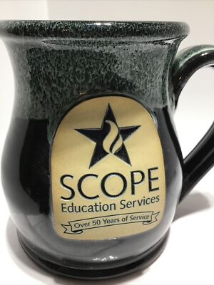 SCOPE EDUCATION SERVICES COFFEE MUG. EMBOSSED POTTERY MUG. Art Deco 3D Mug. B227