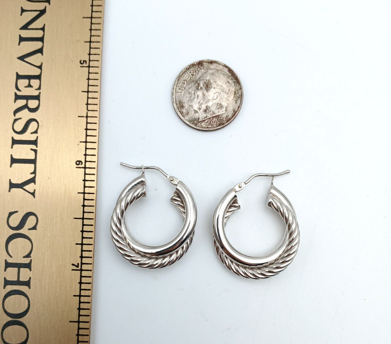 14K White Gold Double Hoop Braided Rope Earrings [E330]