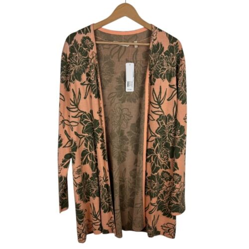 NWT Soft Surroundings Desert Rose Cardigan Peach Dreams Sz L Floral Open Front
