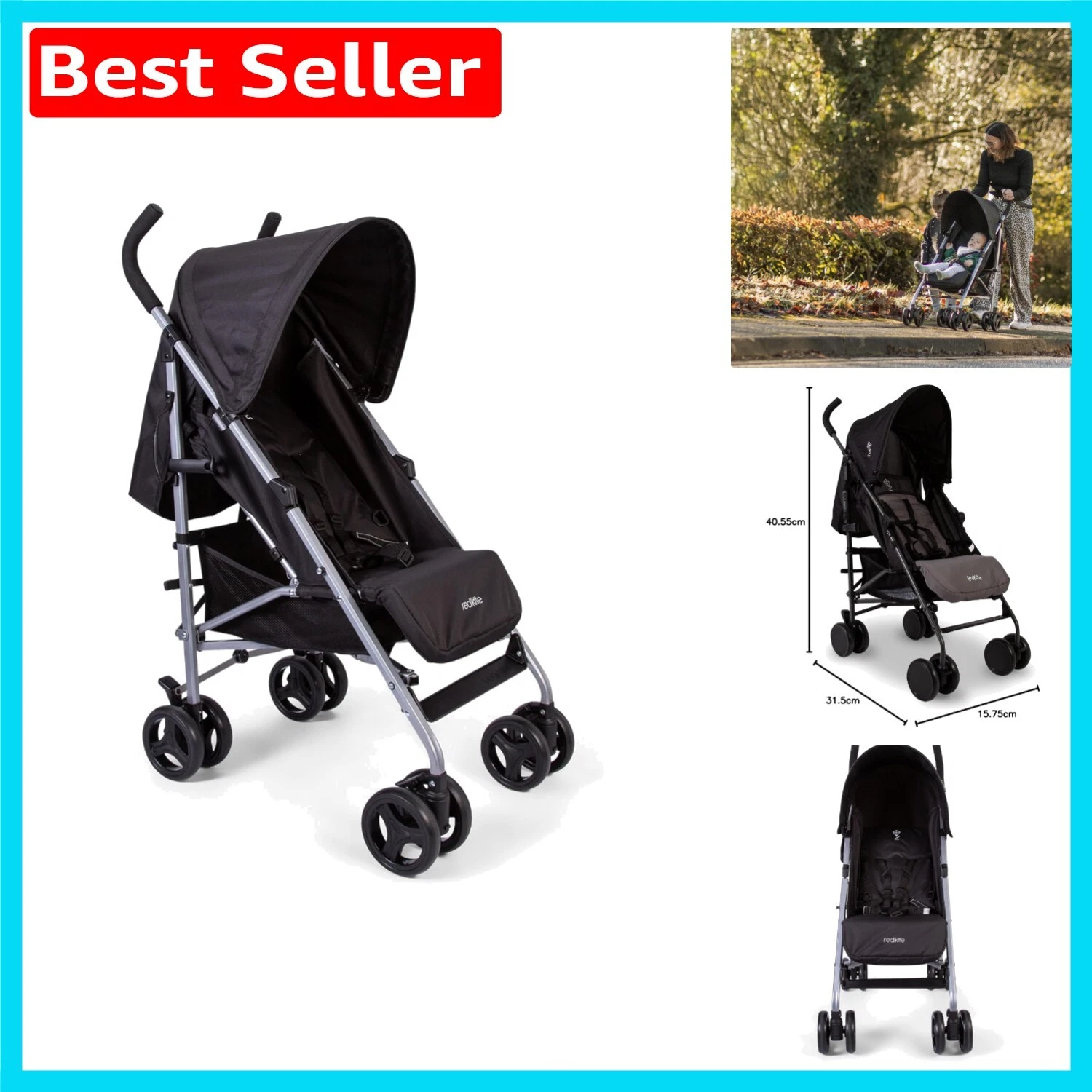 Push Me Quatro Lightweight Stroller - Multi-Position Recline & Rain Cover