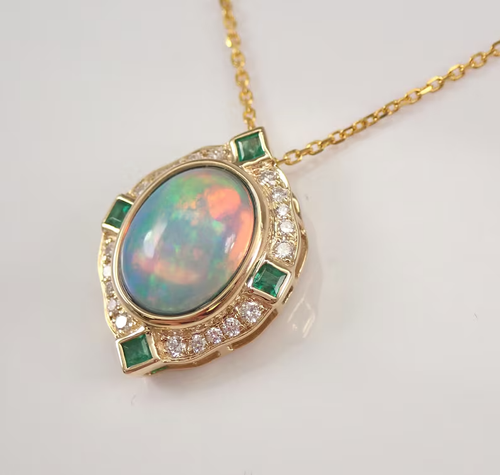 2Ct Oval Cut Fire Opal Halo Women Charm Pendant 14K Yellow Gold Plated 18 Chain - Picture 3 of 10