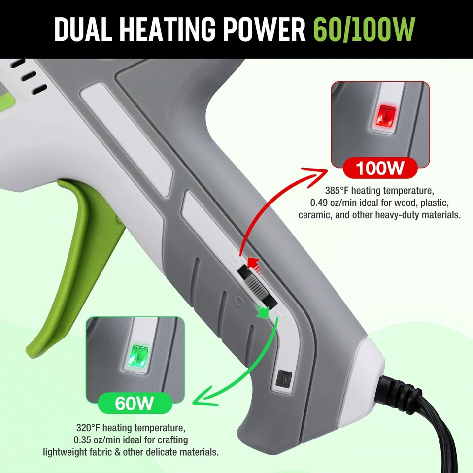 WORKPRO 60/100W 双温度热胶枪全尺寸胶枪 10 件 7/16 胶棒 — 第 3/4 张图片