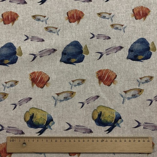 Aquarium Digital Print Cotton Rich Linen Fabric Curtaining & Upholstery 54" Wide - Picture 3 of 3
