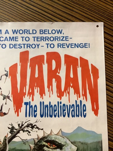 Póster original de la película de monstruos de Varan 1962 inserto de terror 14x36 - Imagen 3 de 10