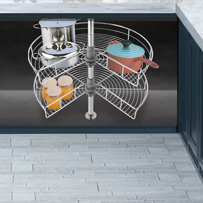 24'' Kidney Chrome 2-Shelf Lazy Susan Kitchen Base Cabinet Corner Organizer Rack
