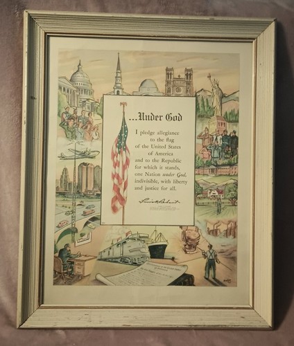 Rare 1954 Listed Artist William Bostick Print "Under God" Pledge of Allegiance