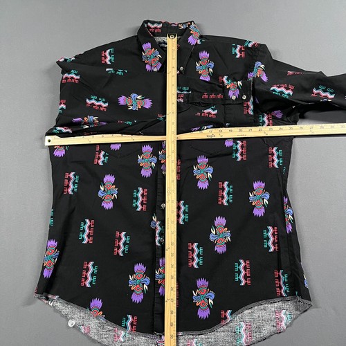 Vintage Wrangler Shirt Mens XL 17.5 Black Western Aztec Cowboy Brushpopper 90s - Picture 3 of 9