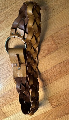 Cinturón Linea Pelle Boho Cuero Tachonado Latón Hebilla Talla Grande Tejido Caramelo - Imagen 5 de 10