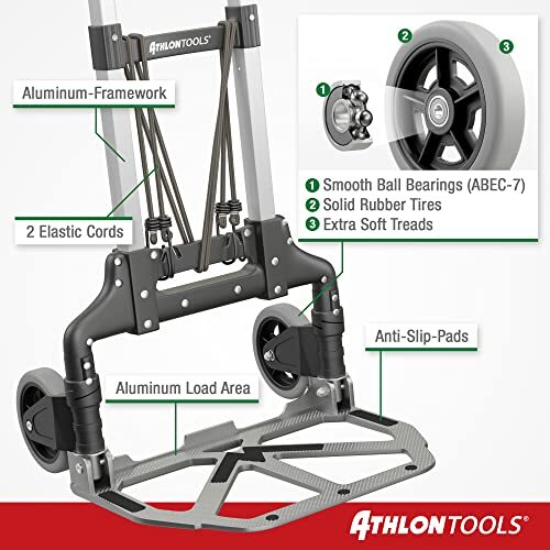 ATHLON TOOLS Aluminium Hand Truck Foldable Hand cart - Smooth-Running Wheels - Picture 3 of 5