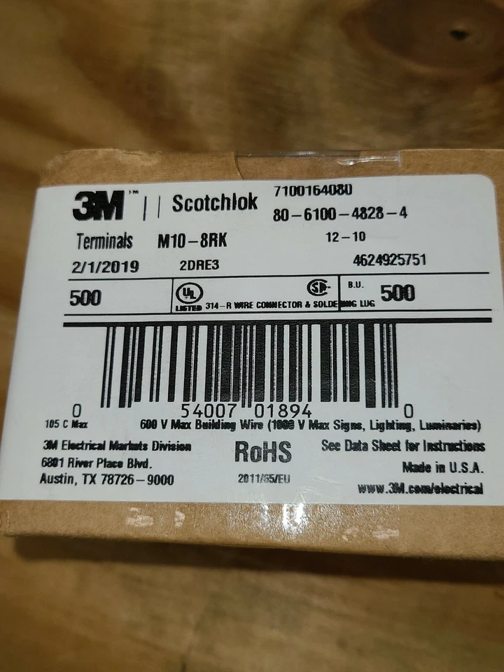 3M M10-8Rk 12-10 Awg Non-Insulated Ring Terminal #8 Stud Pk500 - Image 3 of 4