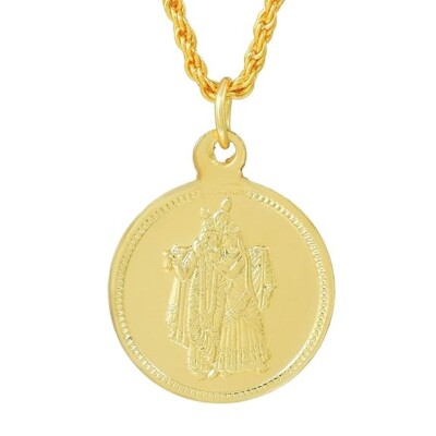 Gold Plated Lord Radha Krishna Hare Krishna  Dual Side Coin Pendant