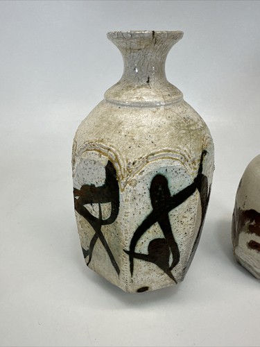 Vintage Lot Of 2 Studio Pottery Bud Vase Bottle SIgned Speckled Tan Brown, Scott - 第 4/22 張圖片