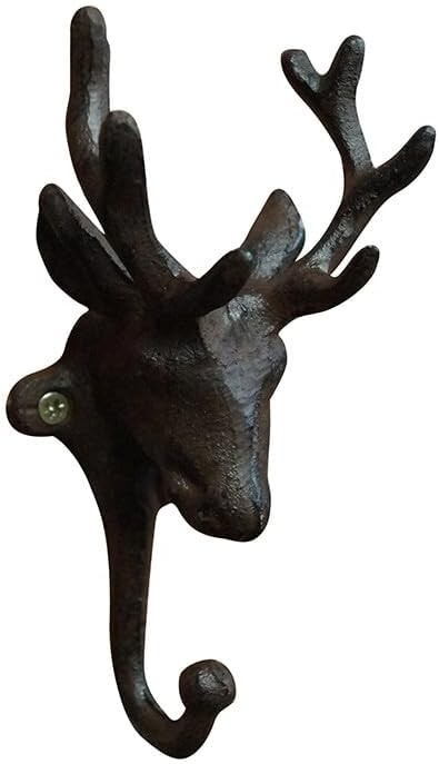 Cast Iron Brown Stag Head Wall Single Hook Rack Utility Storage for Coats Keys