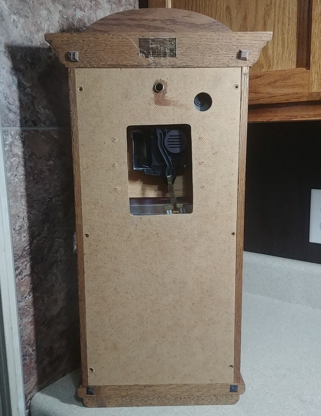 Ansonia Gold Medallion Solid Oak Wall Clock Model 1165 Lead Glass 24