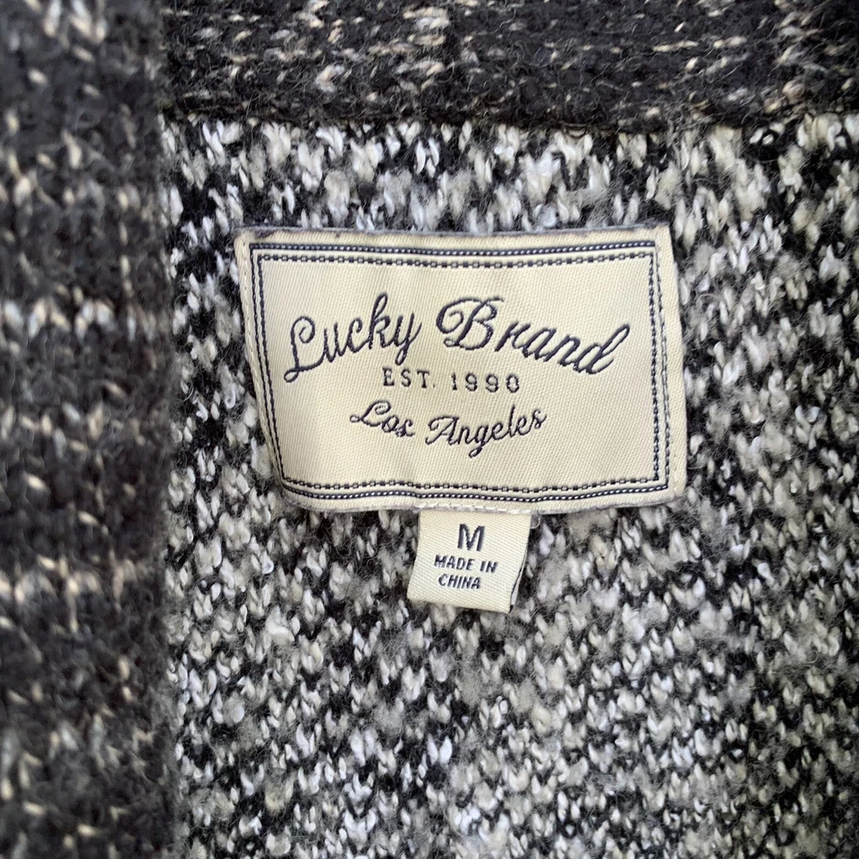 Cárdigan Lucky Brand para mujer talla M suéter de lana gris negro frente abierto occidental Foto 2 de 4