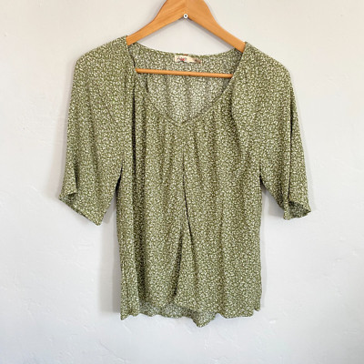 Faherty Amira Top Women Size XS Green Ditsy Floral Cottagecore
