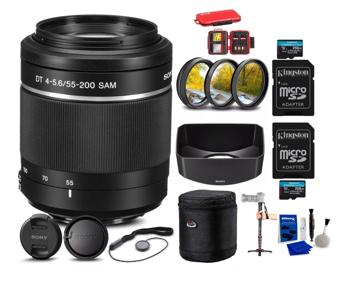 Sony DT 55-200mm f/4-5.6 SAM Lens +2x 256 GB MC +Filter
