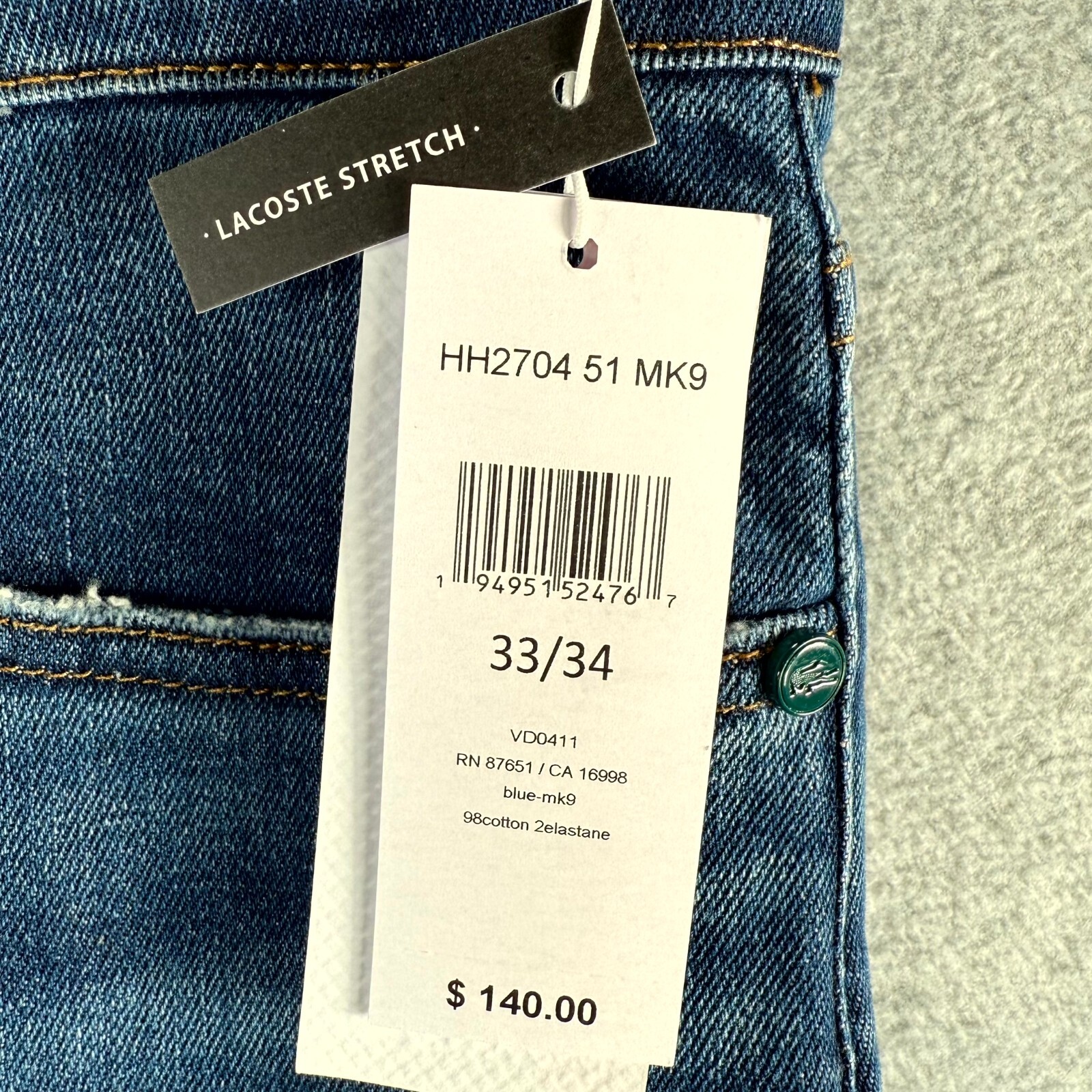 Lacoste Jeans Men's 33 X 34 Blue Denim Stretch Slim Fit Medium Wash Straight Leg image 10