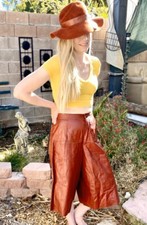 Vintage 1970's Maroon Red Leather Wide Leg Capri Pants Canada 28" Waist