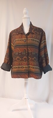 White Stag sz. XL  Women's Jacket Vibrant Earth Tones Woven in Geometric Pattern