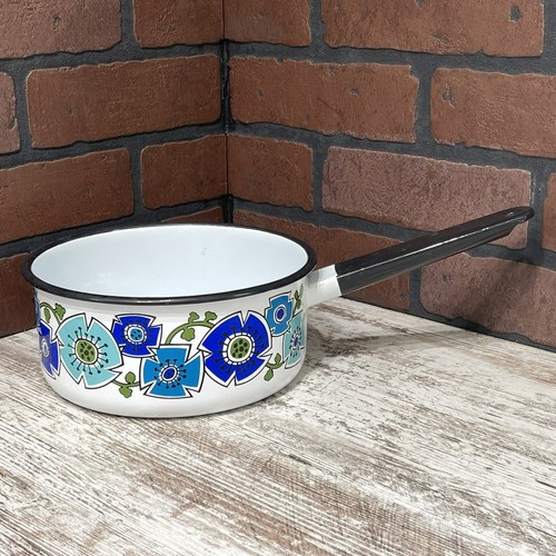 Vintage National Silver Company Blue Flower Pot Set Porcelain Steel Spain RARE - Picture 9 of 16