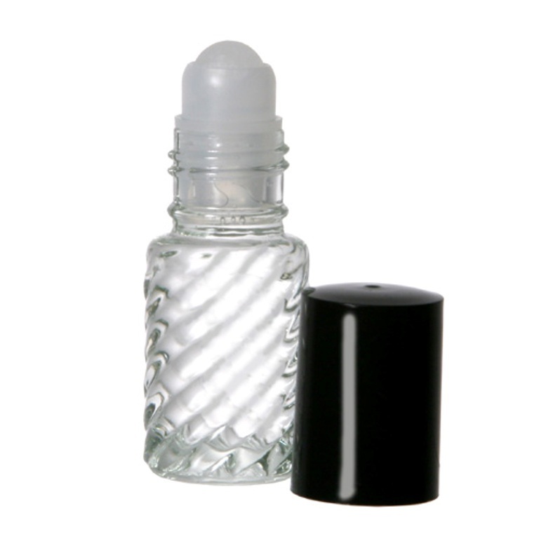 144 Pcs SWIRL Bottles 1/6 oz 5ML Clear Glass Roll on with Black Cap & Roller