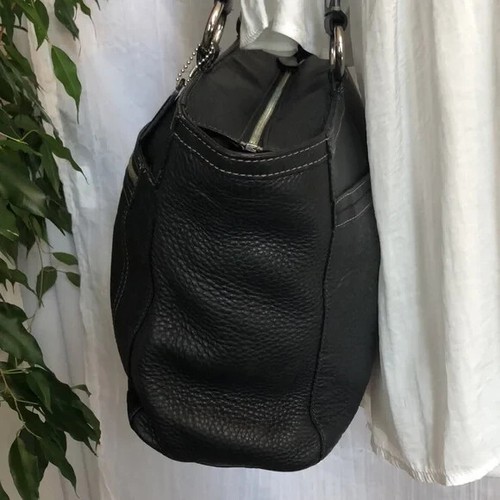 Vintage COACH Penelope black LG leather tote bag purse silver hardware bag charm - Picture 7 of 16