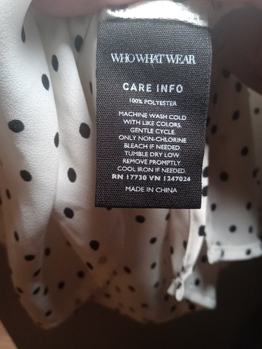Who What Wear weiße transparente schwarze gepunktete Bluse Knopfleiste Large Langarm gebraucht, in einwandfreiem Zustand - Bild 6 von 6