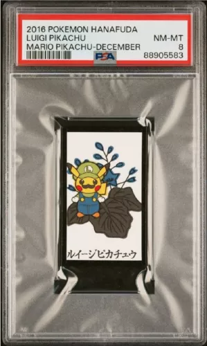 Pokémon Luigi Pikachu, 2016 Hanafuda, Mario Pikachu - December, PSA 8!!!!