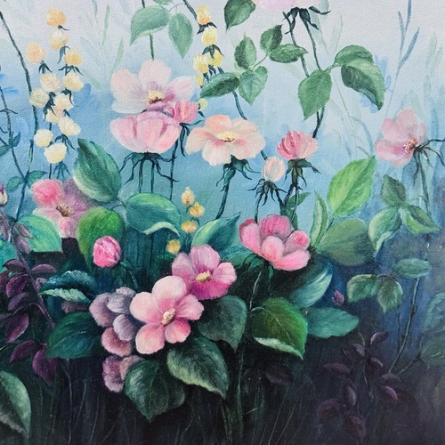 Marian Ludden Impressionist Summer Blooms Still Life Oil Painting Framed 30”L - Picture 7 of 15