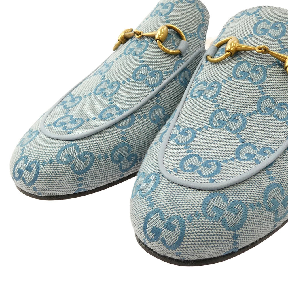GUCCI 423514 GG Horsebit Denim Canvas Mule Princetown Slippers Sandals Light Blu thumbnail 4